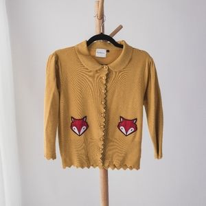 Modcloth Royal Monk Retro Sly as a Fox cardigan Mustard Yellow sweater Size L